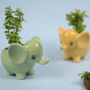 Green Baby Elephant Ceramic Pot